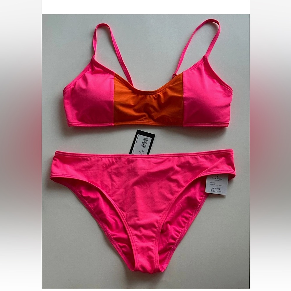 Kate Spade Women's color block Pink orange Bikini Two Piece Swimsuit Size XL.